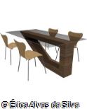(MA.VA41) Mesa de jantar 4 lugares com base de madeira e tampo de vidro